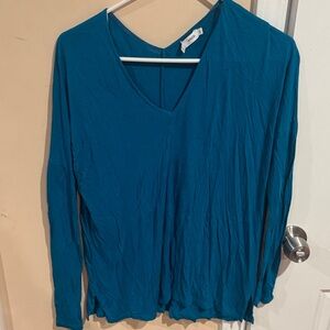 Vince Deep Blue Long Sleeve V-Neck Top